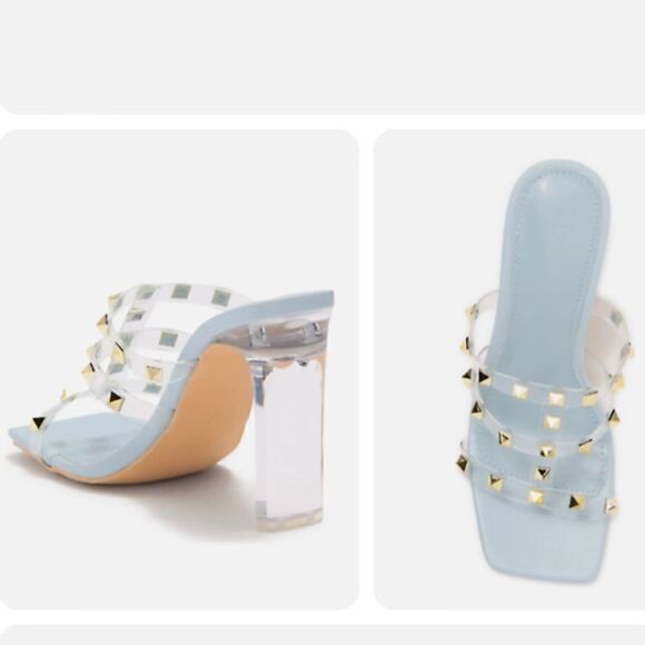 Wild Diva Lounge Studded Clear Strap Light Blue Sandal - Picture 3 of 4